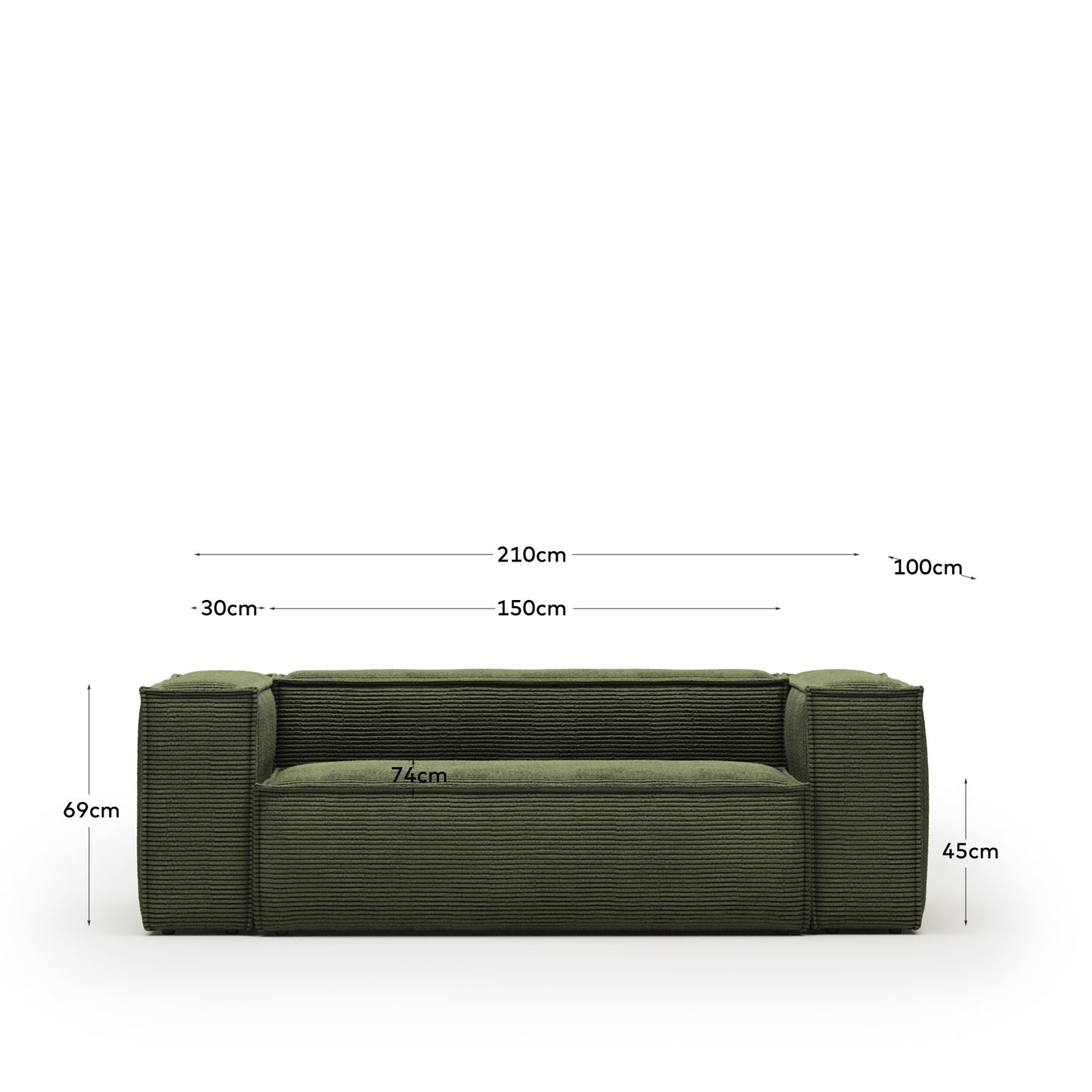 Divano Blok 2 posti in velluto a coste spesso verde 210 cm