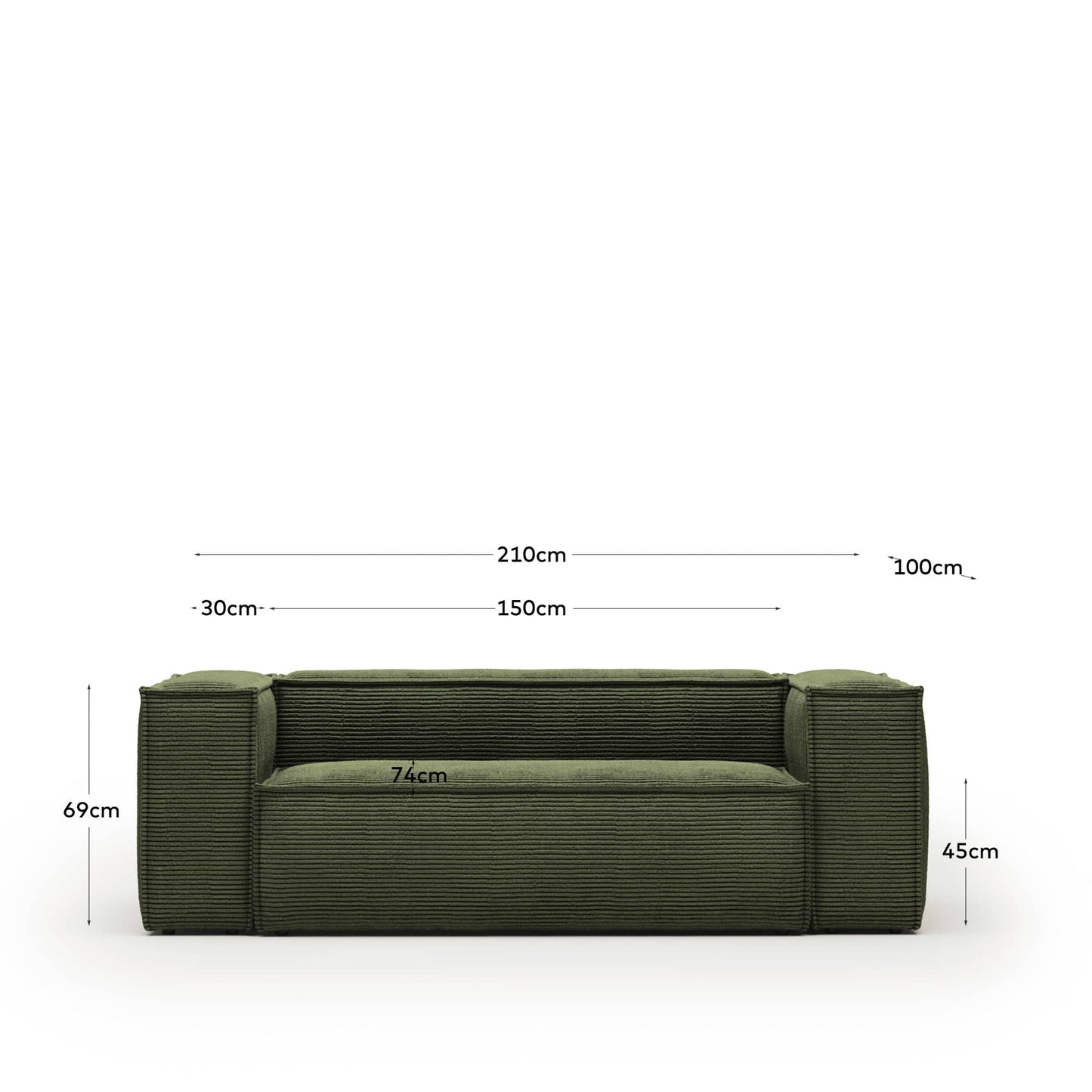 Divano Blok 2 posti in velluto a coste spesso verde 210 cm