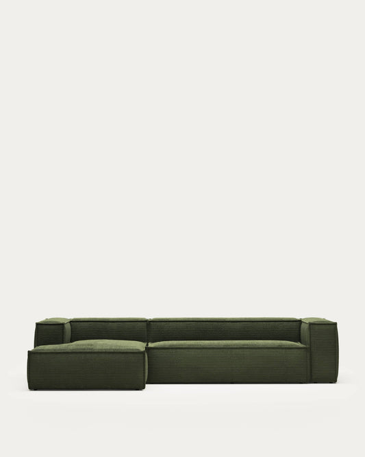 Divano Blok 4 posti chaise longue sinistra in velluto a coste spesse verde 330 cm