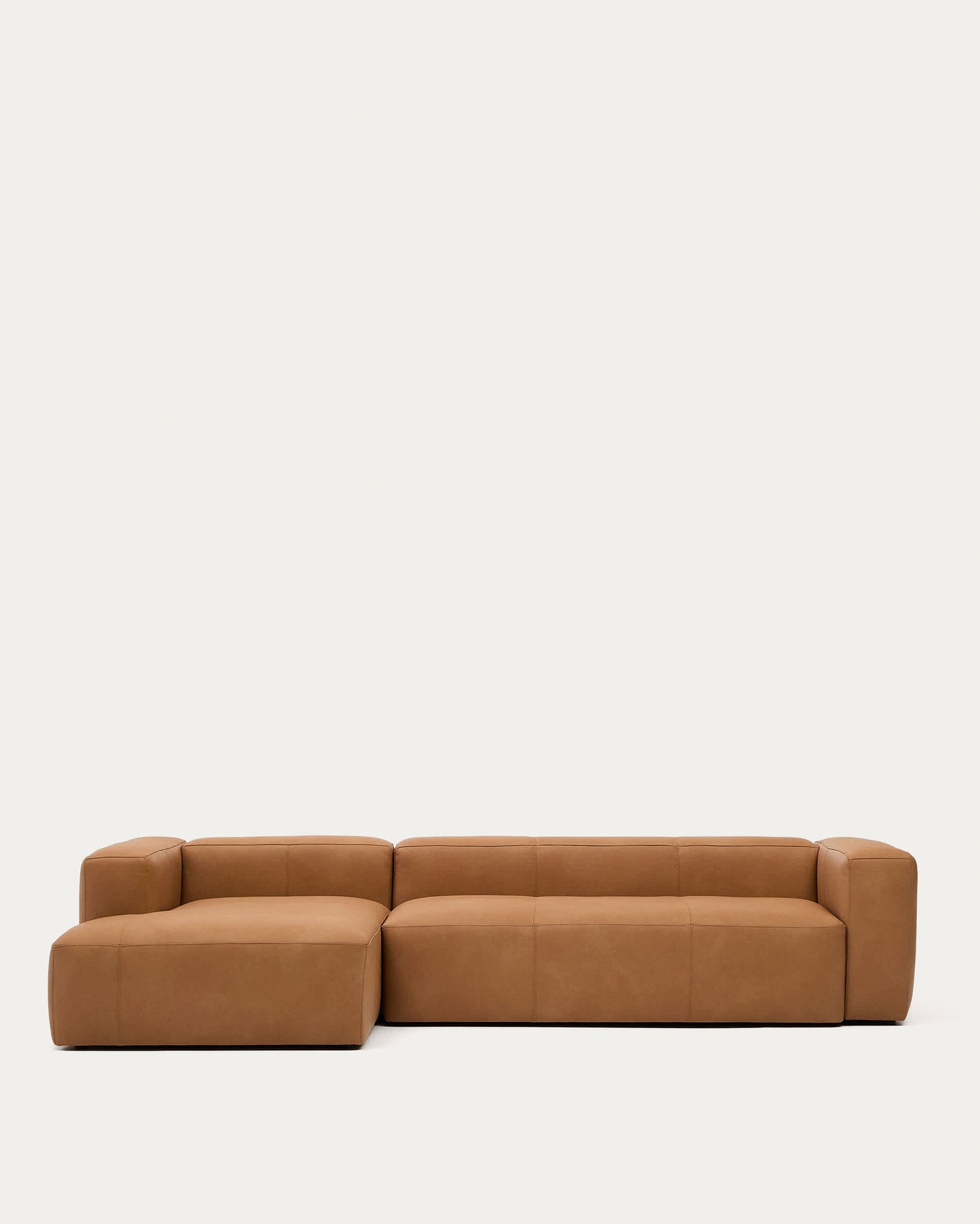 Divano Blok in pelle marrone a 4 posti con chaise longue a sinistra 330 cm