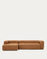 Divano Blok in pelle marrone a 4 posti con chaise longue a sinistra 330 cm