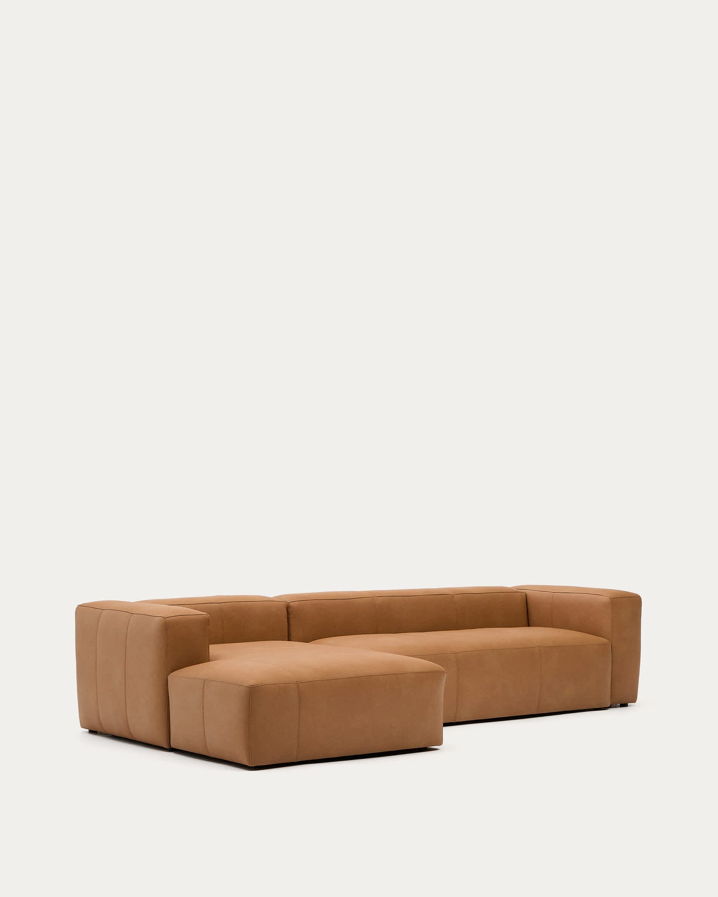 Divano Blok in pelle marrone a 4 posti con chaise longue a sinistra 330 cm