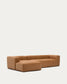 Divano Blok in pelle marrone a 4 posti con chaise longue a sinistra 330 cm