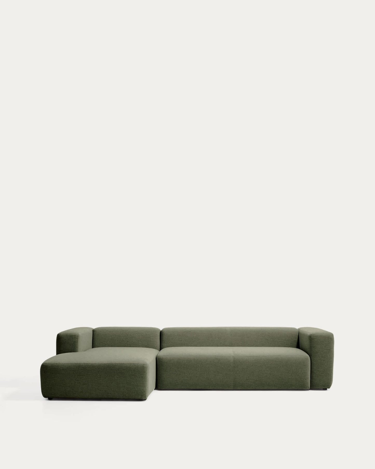 Divano Blok 4 posti in ciniglia verde muschio con chaise longue sinistra 330 cm FSC Mix Credit