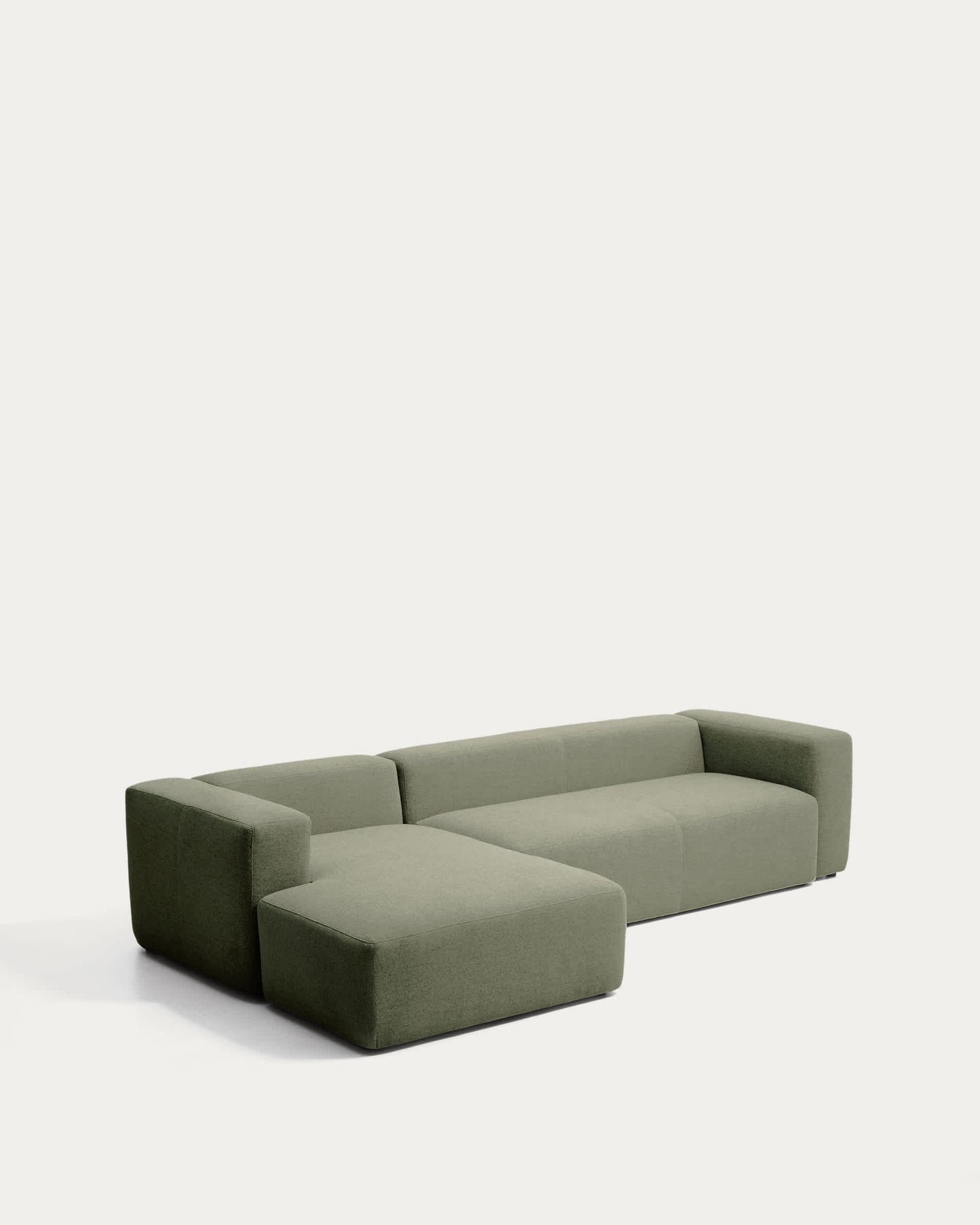 Divano Blok 4 posti in ciniglia verde muschio con chaise longue sinistra 330 cm FSC Mix Credit