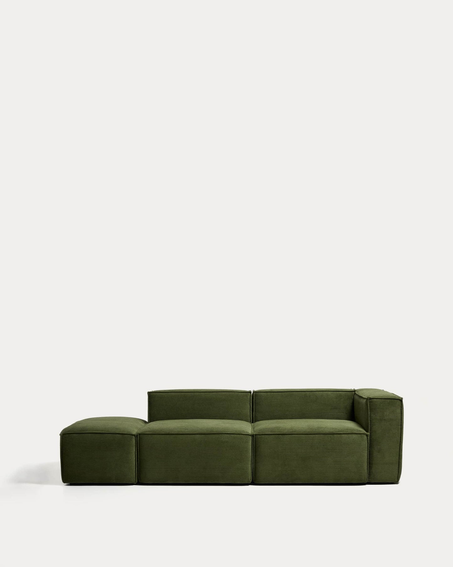 Divano Blok 3 posti con bracciolo sinistro e pouf terminale in velluto a coste spesso verde 270 cm FSC Mix Credit