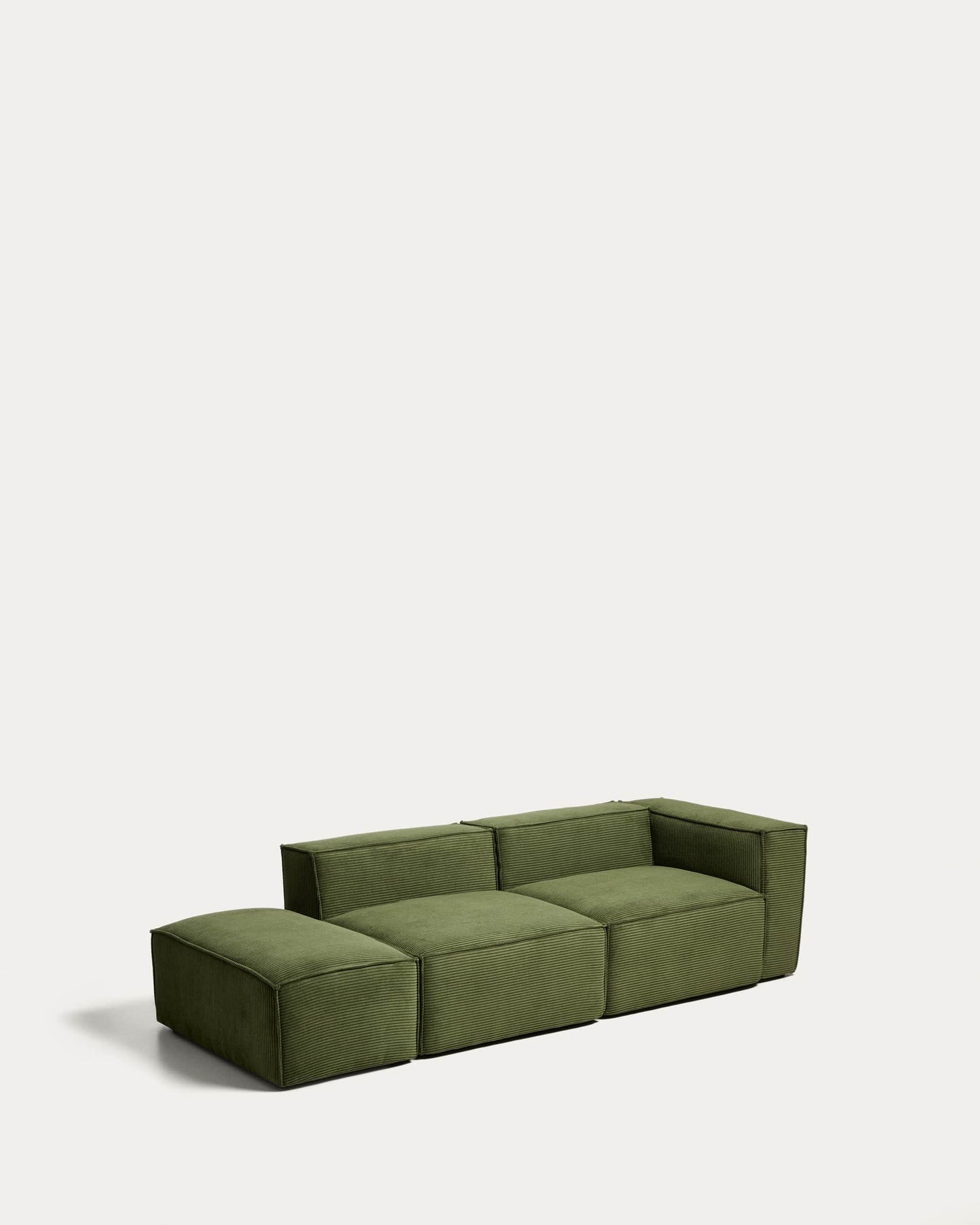 Divano Blok 3 posti con bracciolo sinistro e pouf terminale in velluto a coste spesso verde 270 cm FSC Mix Credit