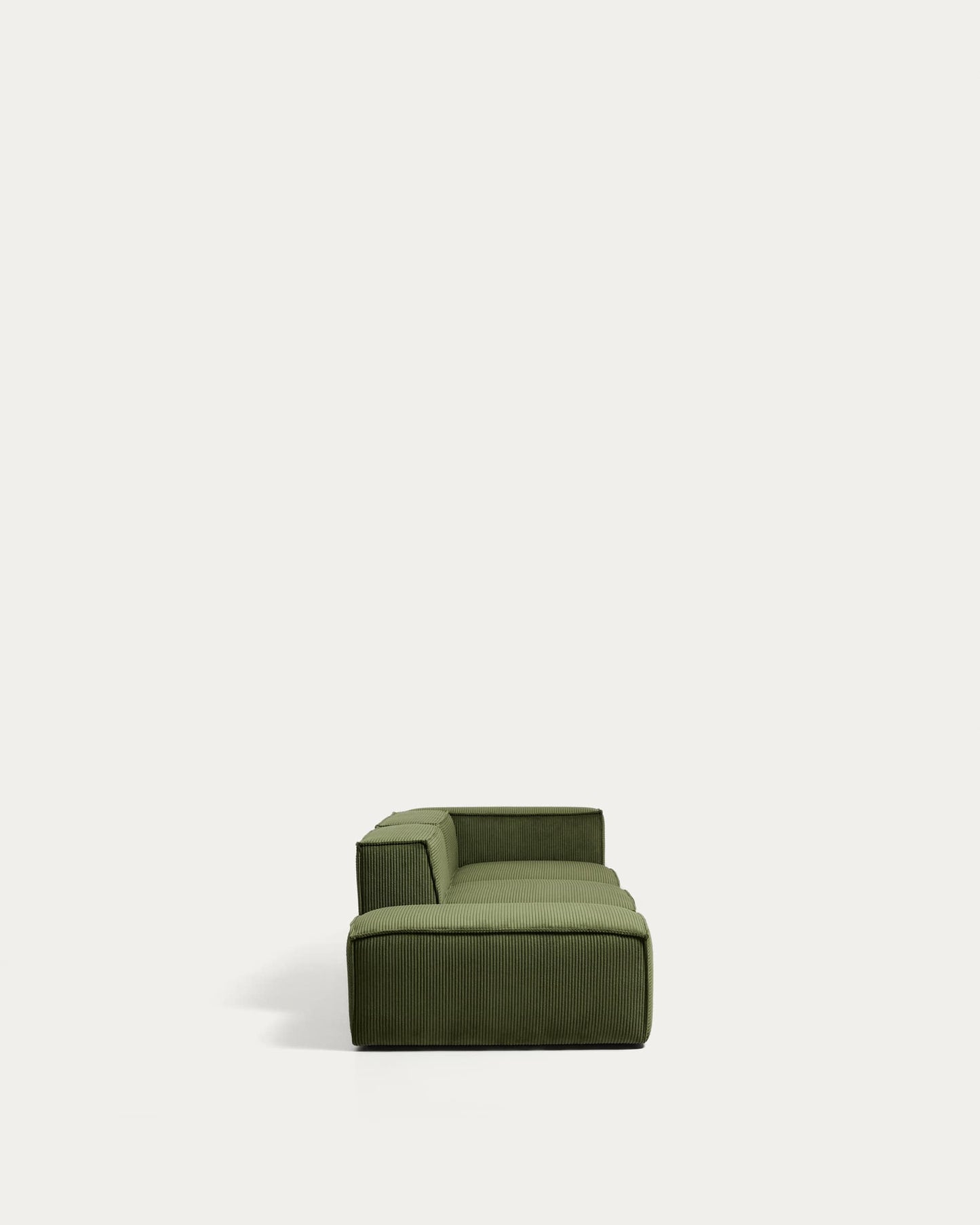 Divano Blok 3 posti con bracciolo sinistro e pouf terminale in velluto a coste spesso verde 270 cm FSC Mix Credit