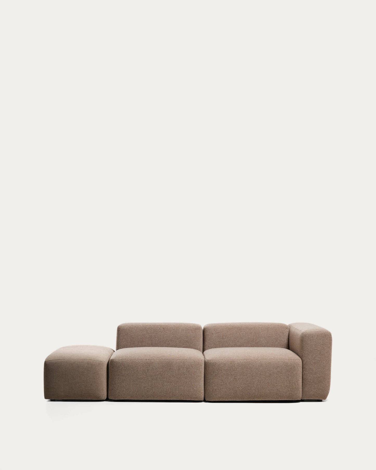 Divano Blok 3 posti con bracciolo destro e pouf terminale in ciniglia marrone 270 cm FSC Mix Credit