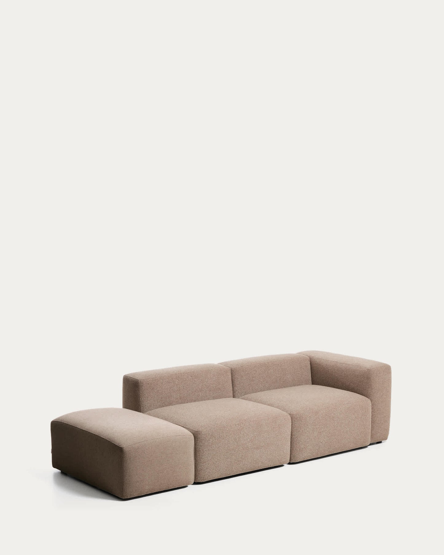 Divano Blok 3 posti con bracciolo destro e pouf terminale in ciniglia marrone 270 cm FSC Mix Credit