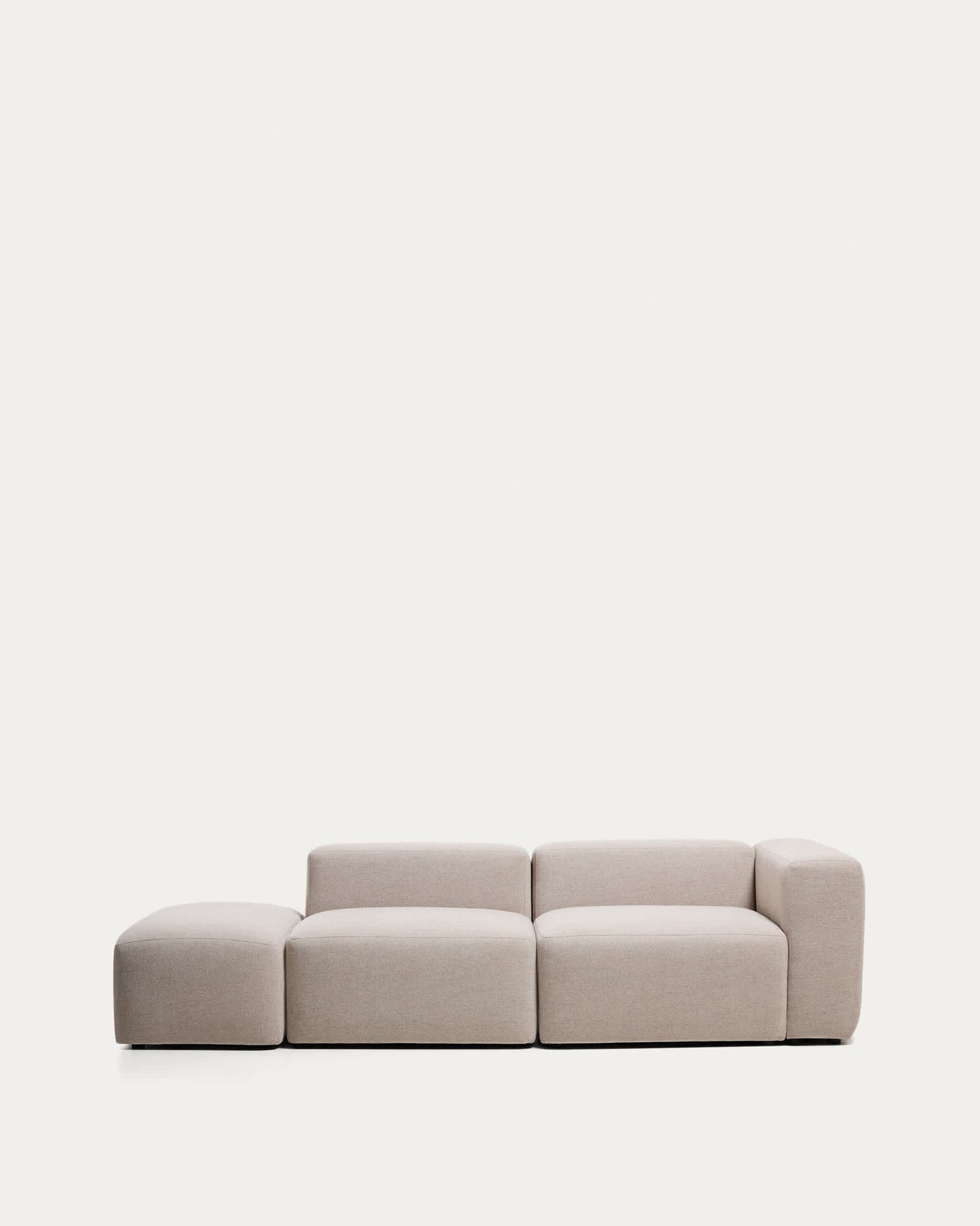 Divano Blok 3 posti con bracciolo destro e pouf terminale in ciniglia beige 270 cm FSC Mix Credit
