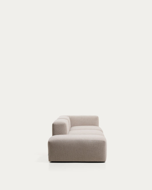 Divano Blok 3 posti con bracciolo destro e pouf terminale in ciniglia beige 270 cm FSC Mix Credit