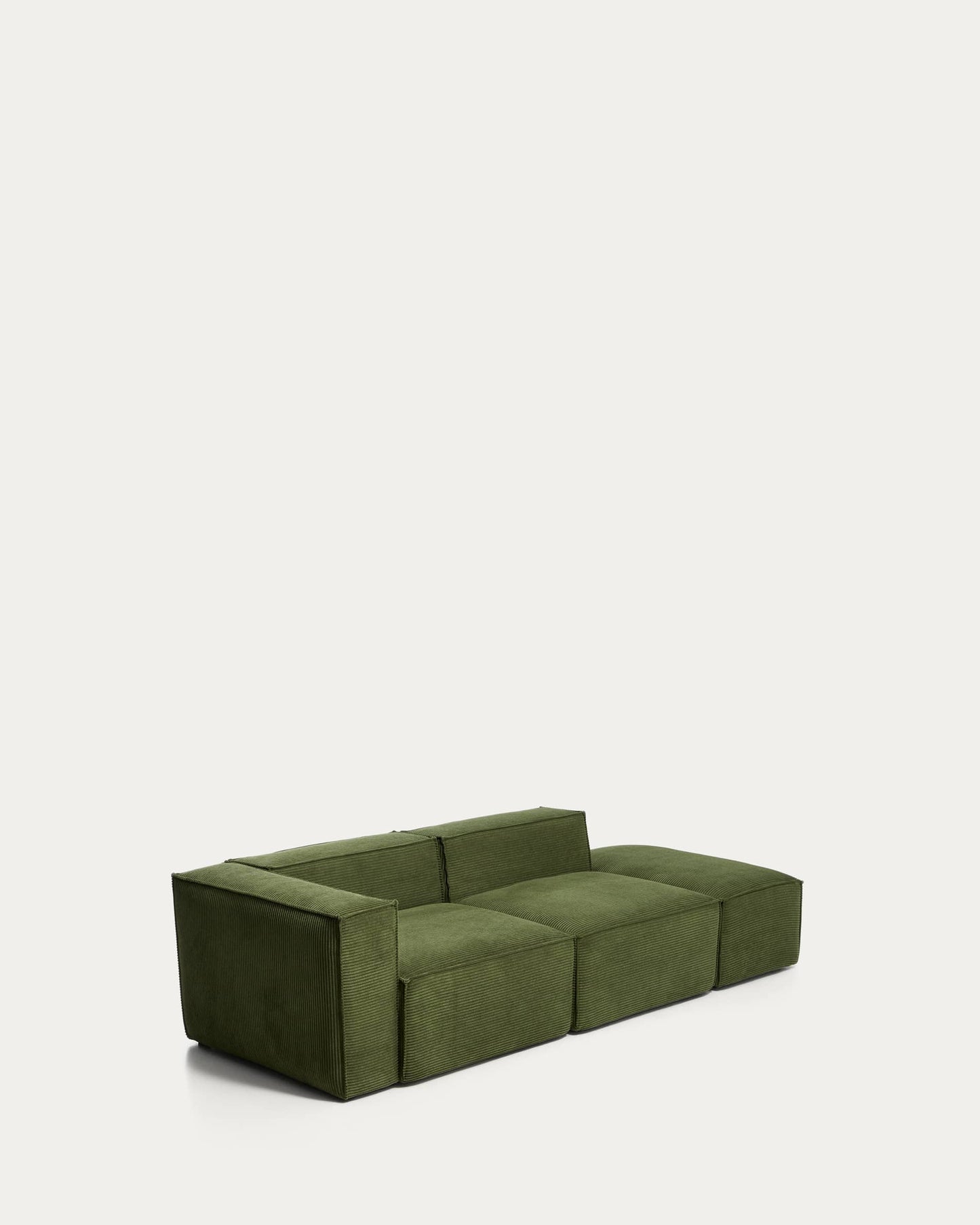 Divano Blok 3 posti con bracciolo sinistro e pouf terminale in velluto a coste spesso verde 270 cm FSC Mix Credit