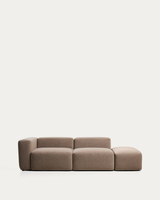 Divano Blok 3 posti con bracciolo sinistro e pouf terminale in ciniglia marrone 270 cm FSC Mix Credit