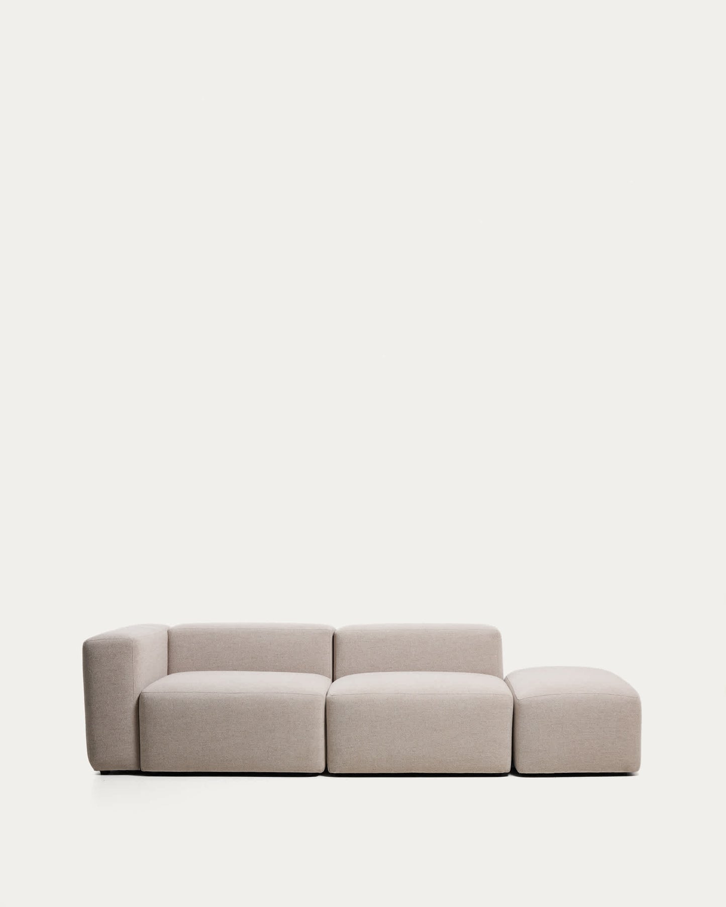 Divano Blok 3 posti con bracciolo sinistro e pouf terminale in ciniglia beige 270 cm FSC Mix Credit
