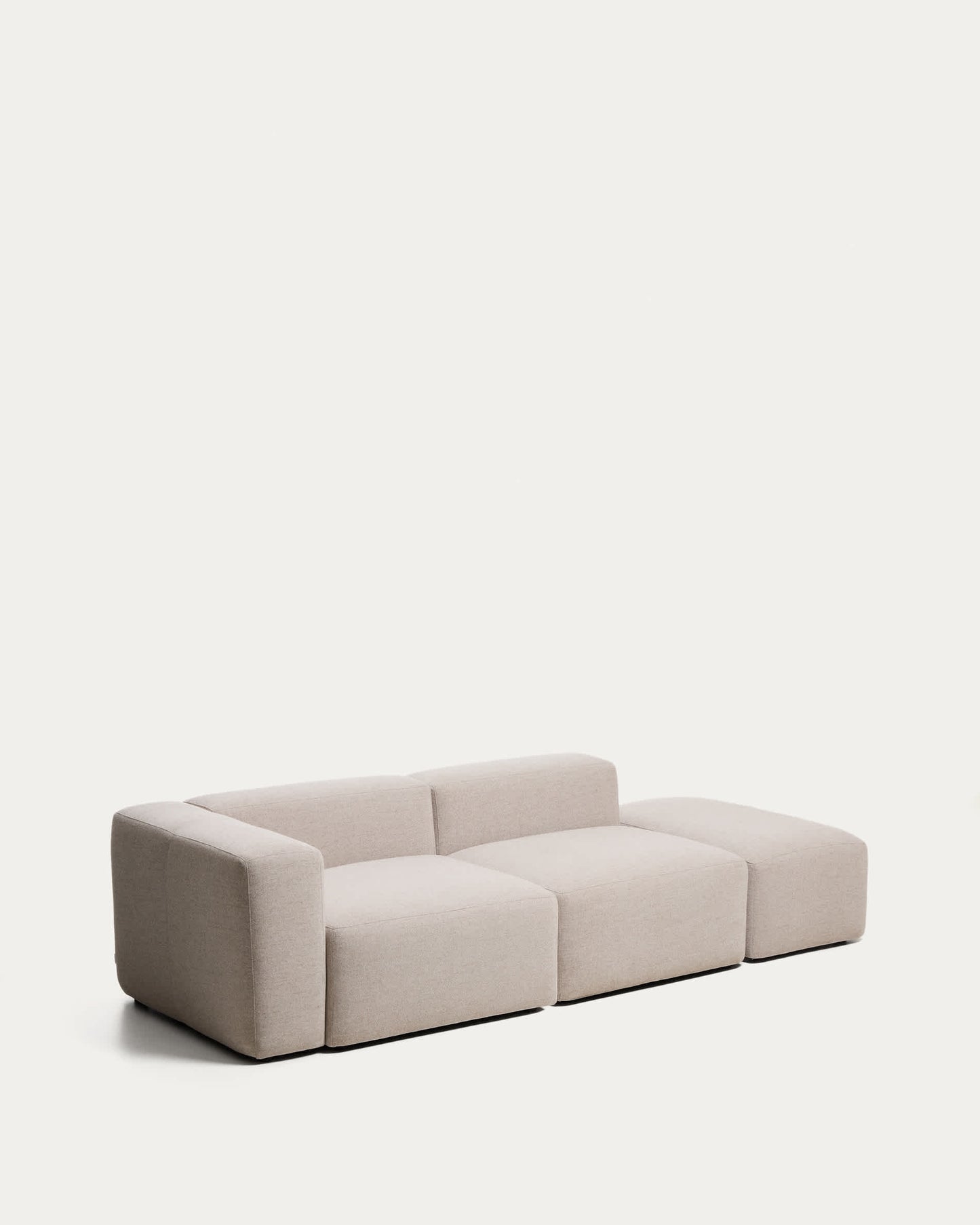 Divano Blok 3 posti con bracciolo sinistro e pouf terminale in ciniglia beige 270 cm FSC Mix Credit