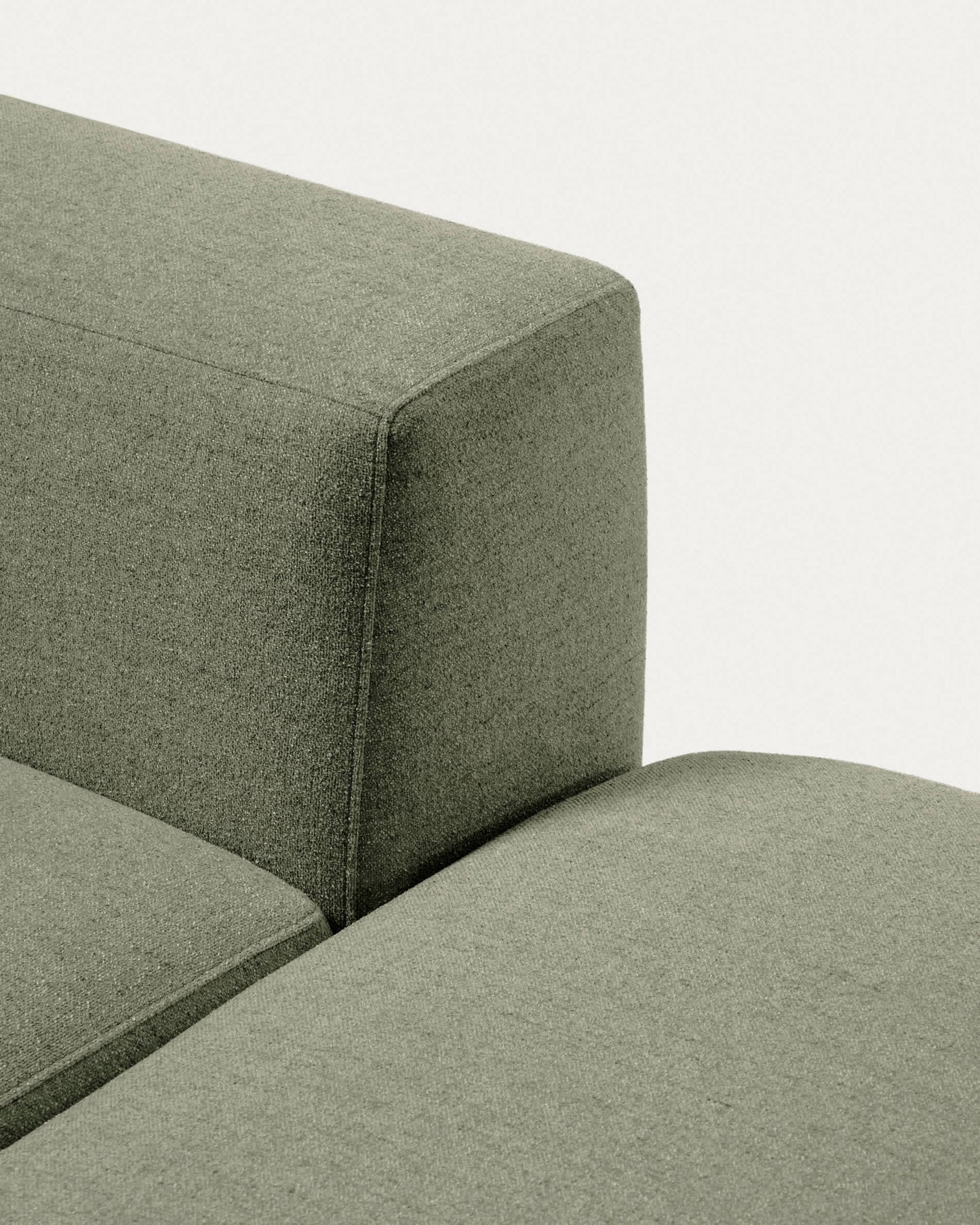 Divano Blok 3 posti con bracciolo sinistro e pouf terminale in ciniglia verde muschio 270 cm FSC Mix Credit