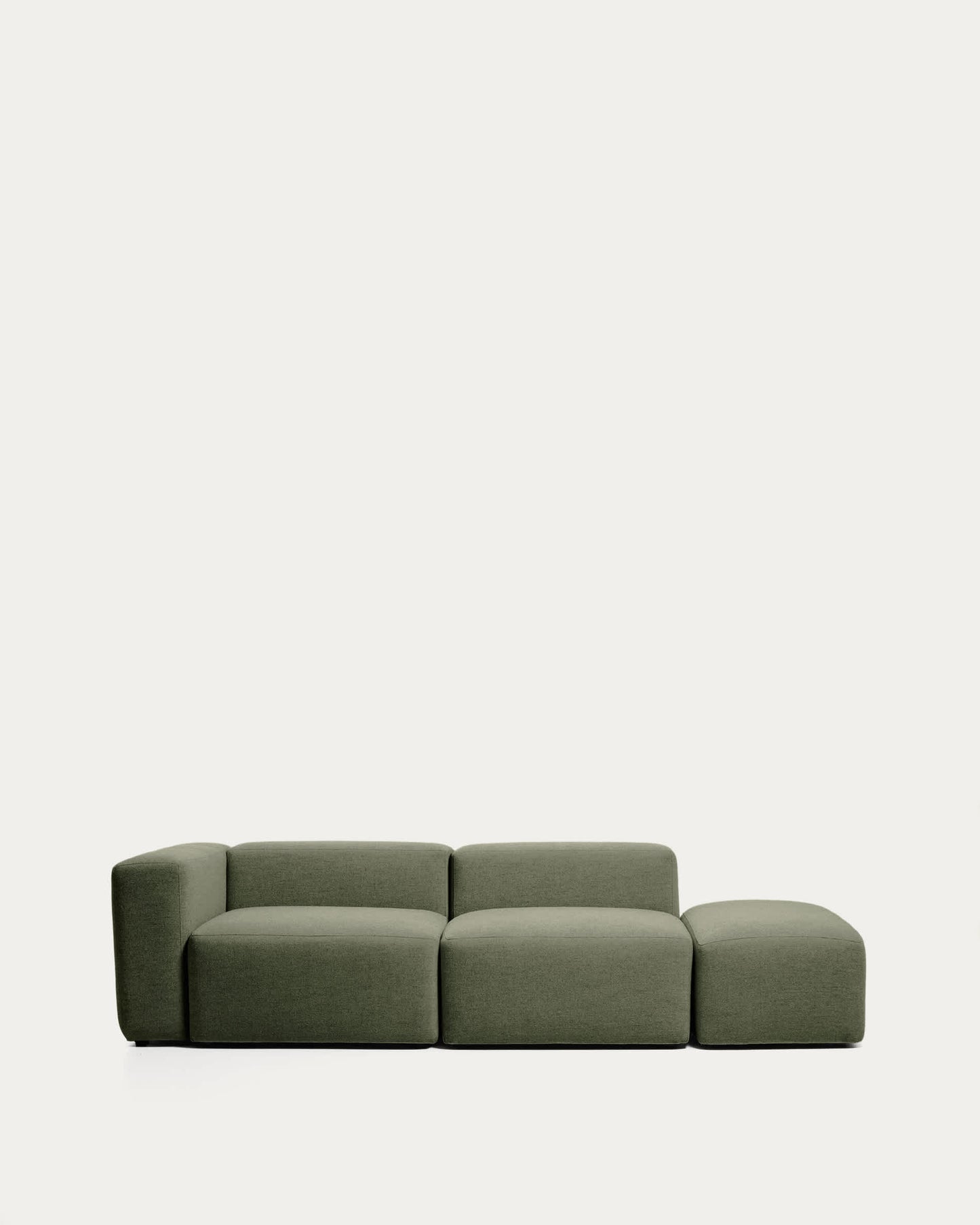 Divano Blok 3 posti con bracciolo sinistro e pouf terminale in ciniglia verde muschio 270 cm FSC Mix Credit