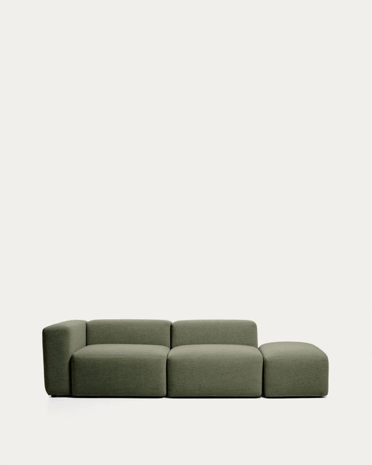 Divano Blok 3 posti con bracciolo sinistro e pouf terminale in ciniglia verde muschio 270 cm FSC Mix Credit