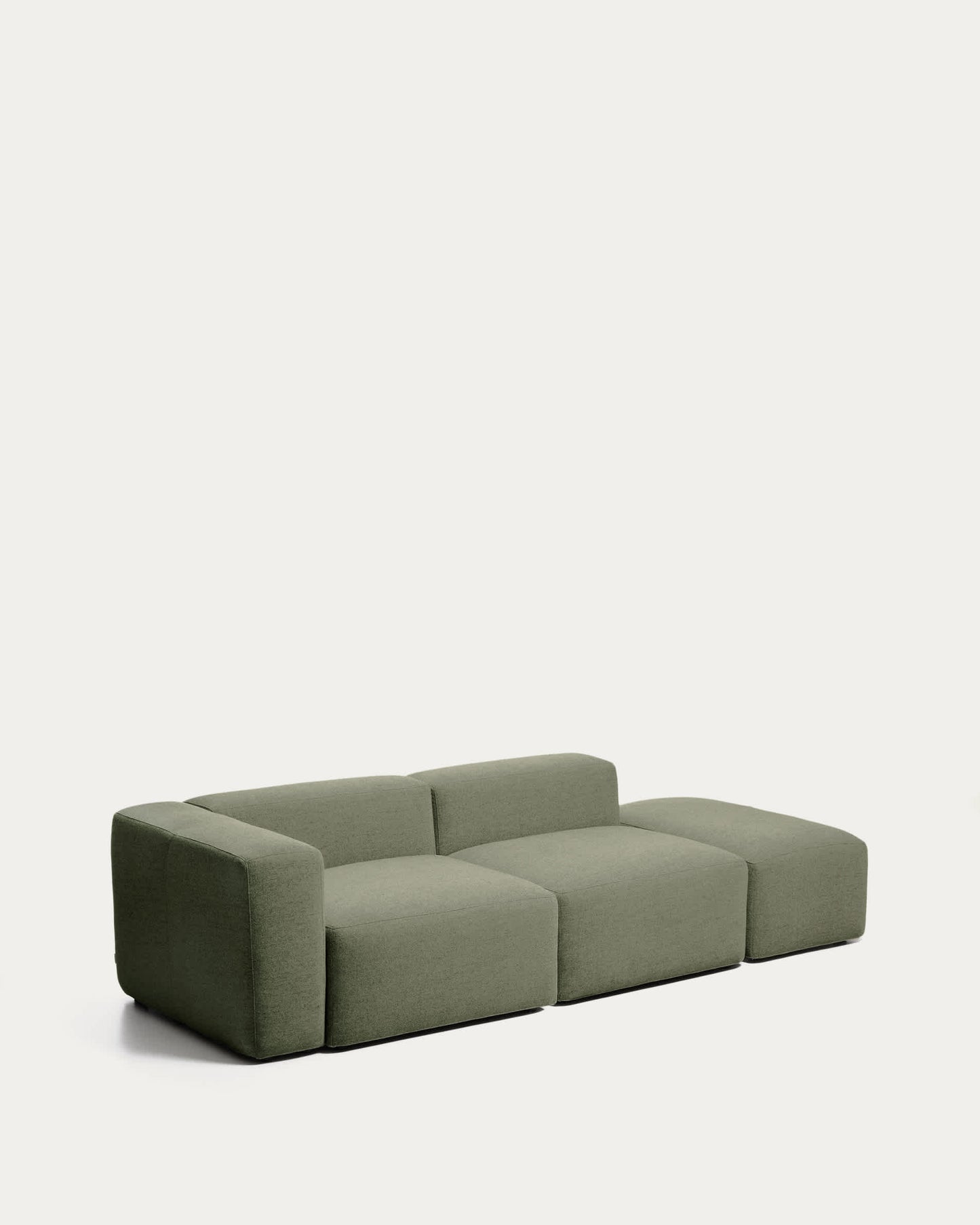 Divano Blok 3 posti con bracciolo sinistro e pouf terminale in ciniglia verde muschio 270 cm FSC Mix Credit