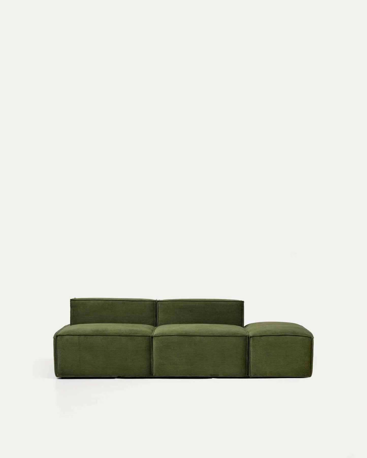 Divano Blok 3 posti con pouf terminale in velluto a coste spesso verde 240 cm FSC Mix Credit