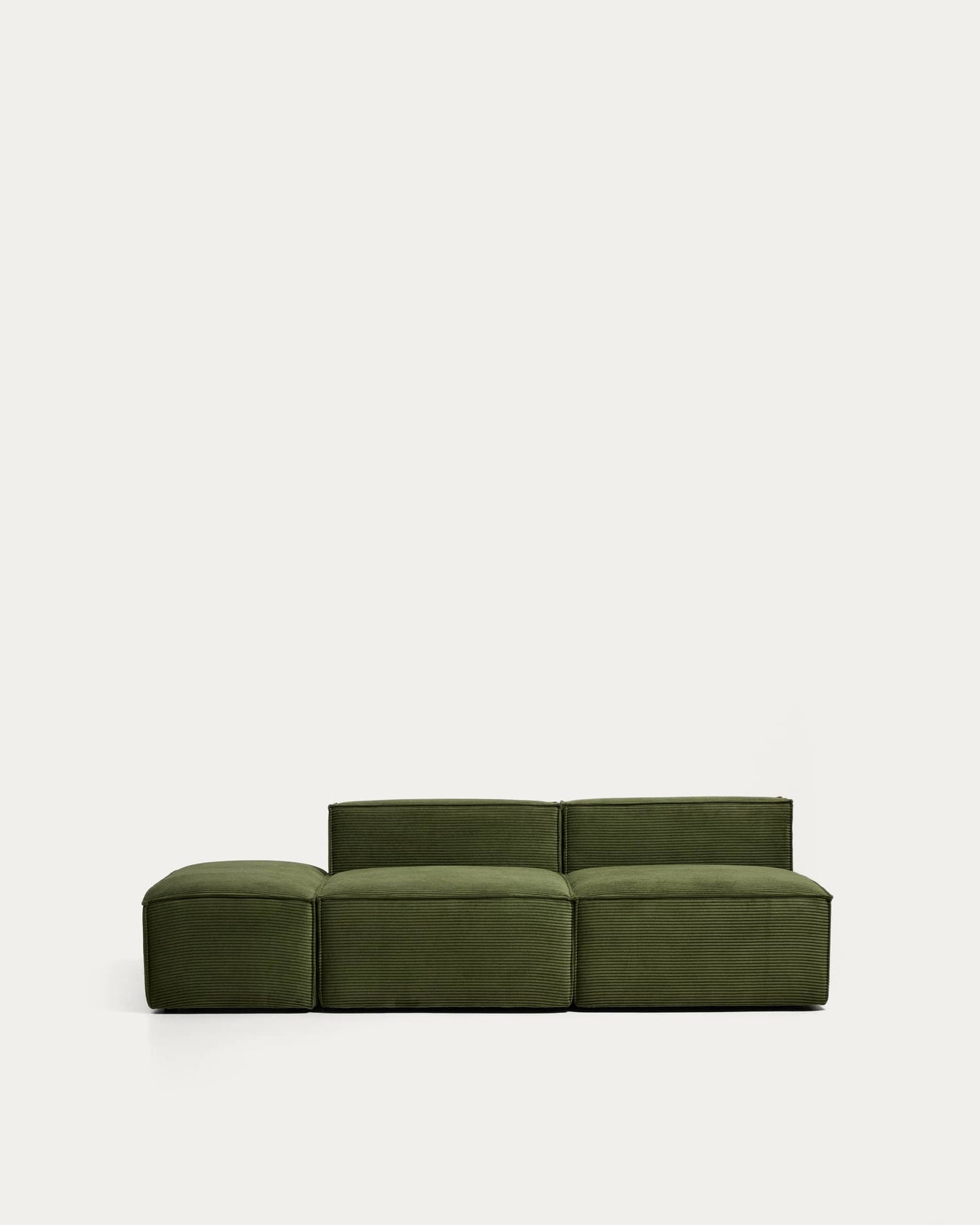 Divano Blok 3 posti con pouf terminale in velluto a coste spesso verde 240 cm FSC Mix Credit