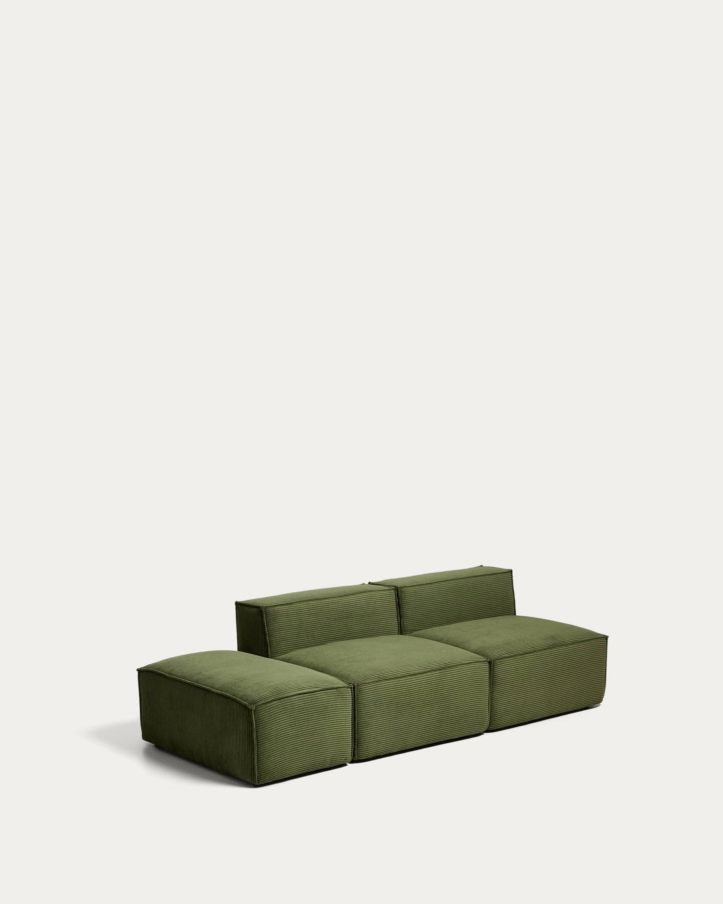 Divano Blok 3 posti con pouf terminale in velluto a coste spesso verde 240 cm FSC Mix Credit