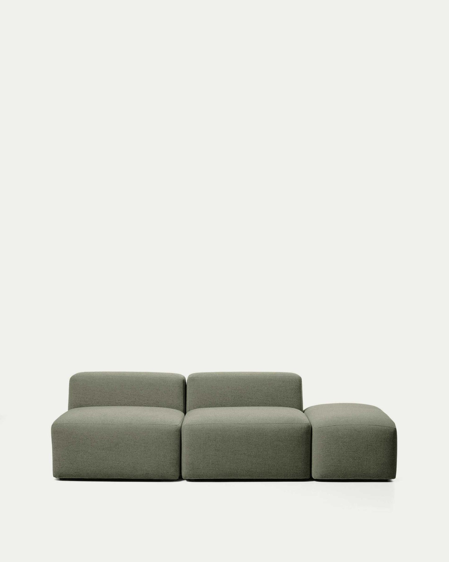 Divano Blok 3 posti con pouf terminale in ciniglia verde muschio 240 cm FSC Mix Credit