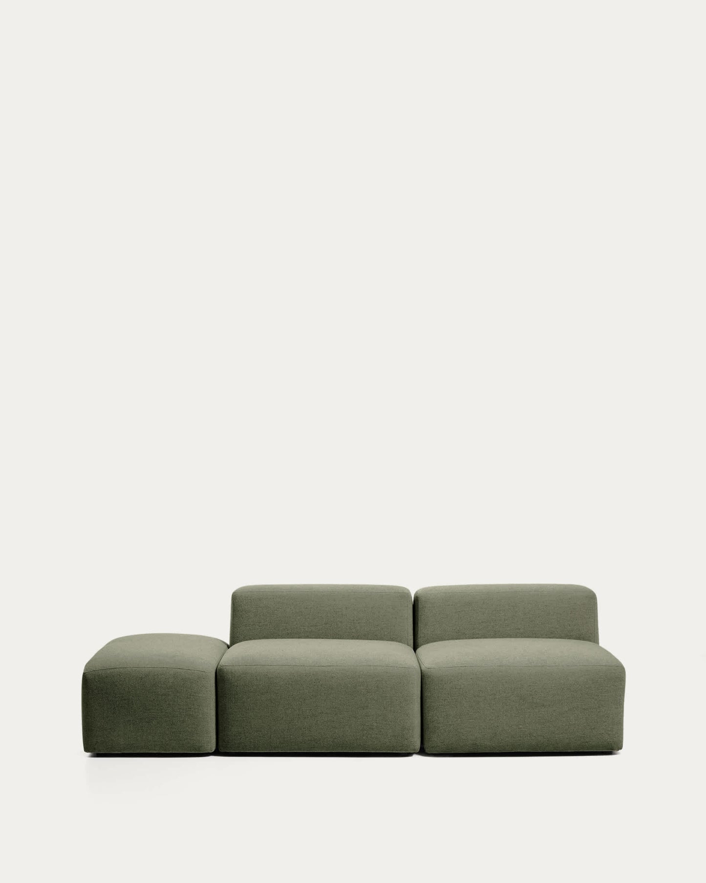 Divano Blok 3 posti con pouf terminale in ciniglia verde muschio 240 cm FSC Mix Credit