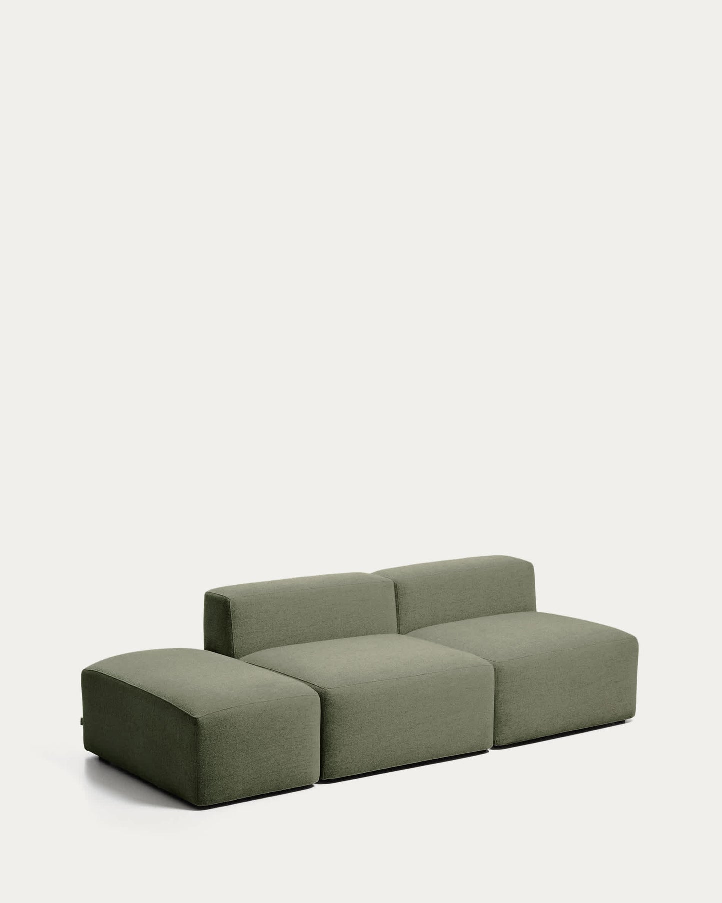 Divano Blok 3 posti con pouf terminale in ciniglia verde muschio 240 cm FSC Mix Credit