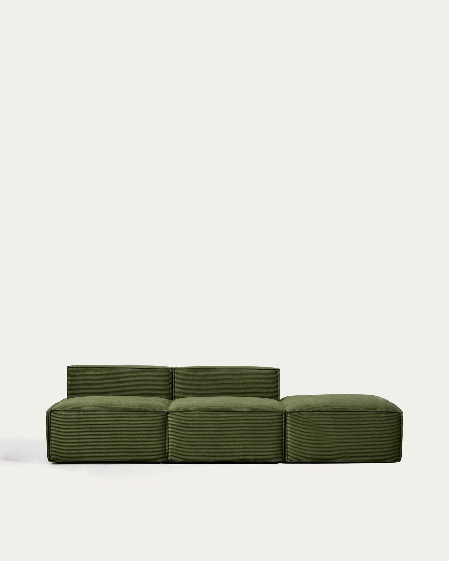 Divano Blok 3 posti con pouf terminale in velluto a coste spesso verde 270 cm FSC Mix Credit