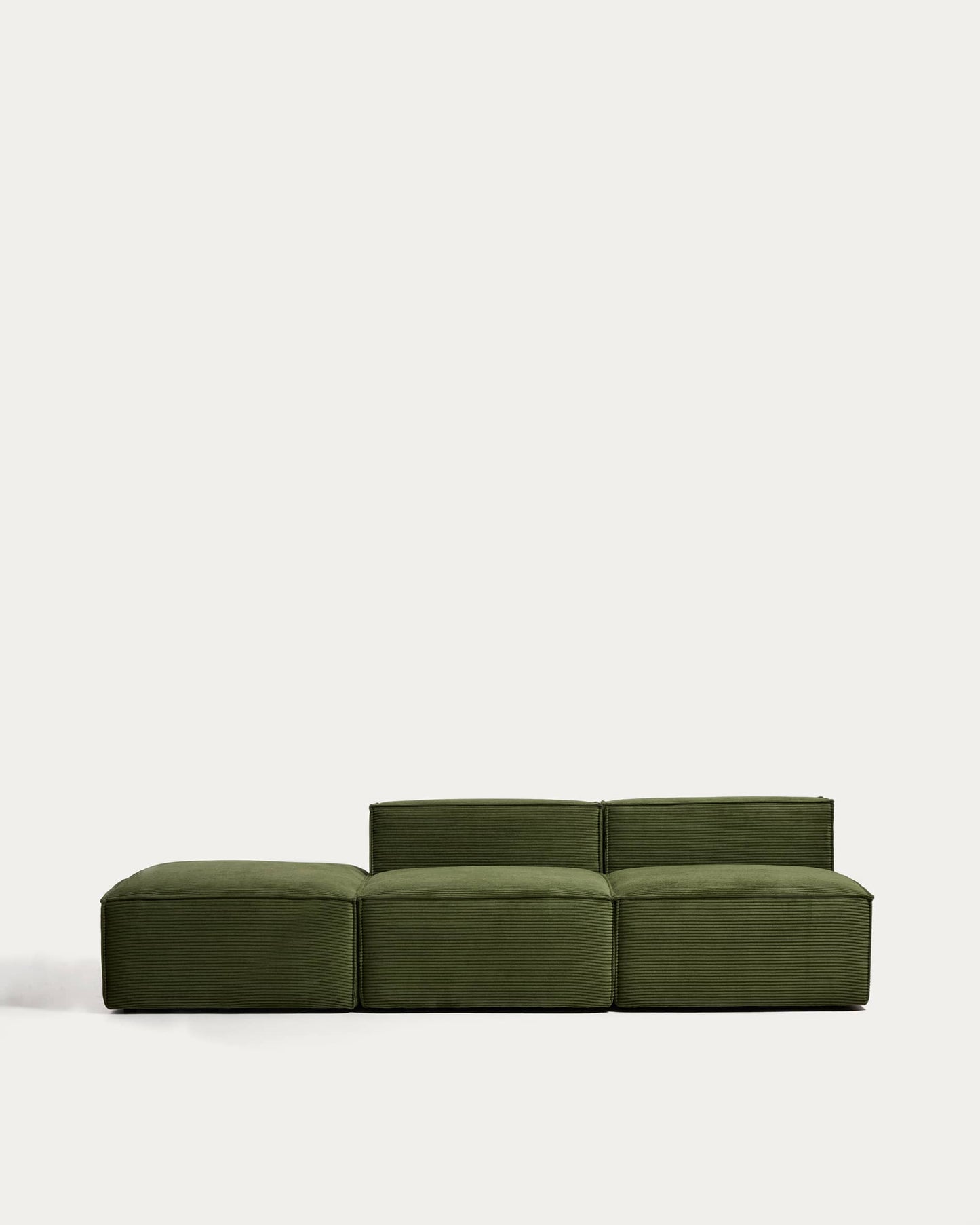 Divano Blok 3 posti con pouf terminale in velluto a coste spesso verde 270 cm FSC Mix Credit