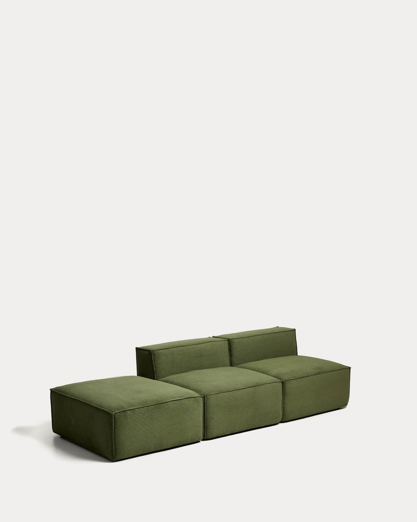 Divano Blok 3 posti con pouf terminale in velluto a coste spesso verde 270 cm FSC Mix Credit