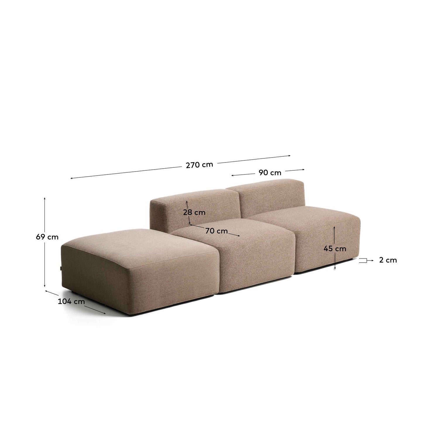 Divano Blok 3 posti con pouf terminale in ciniglia marrone 270 cm FSC Mix Credit