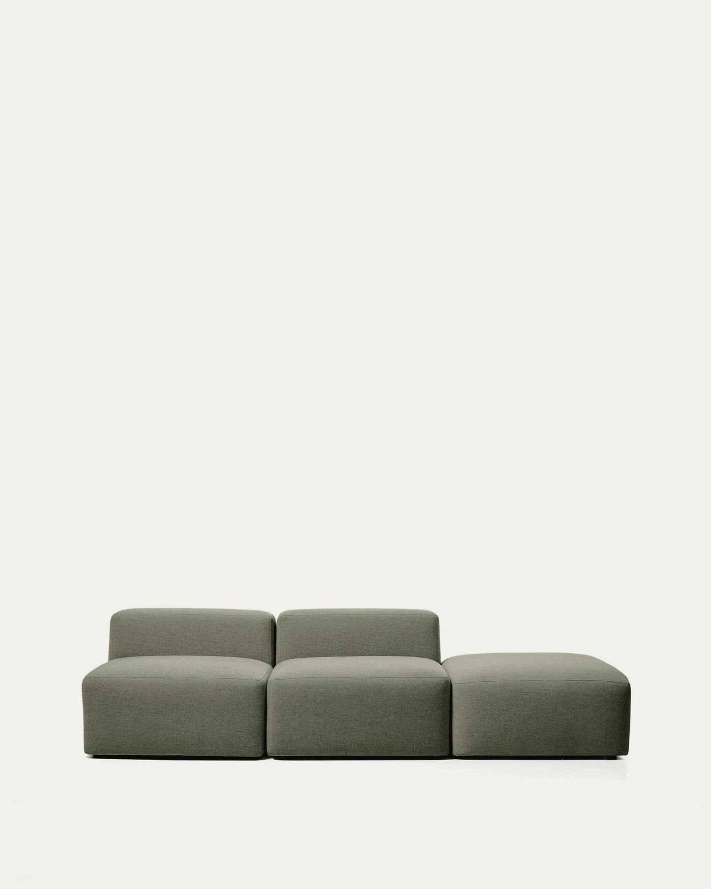 Divano Blok 3 posti con pouf terminale in ciniglia verde muschio 270 cm FSC Mix Credit
