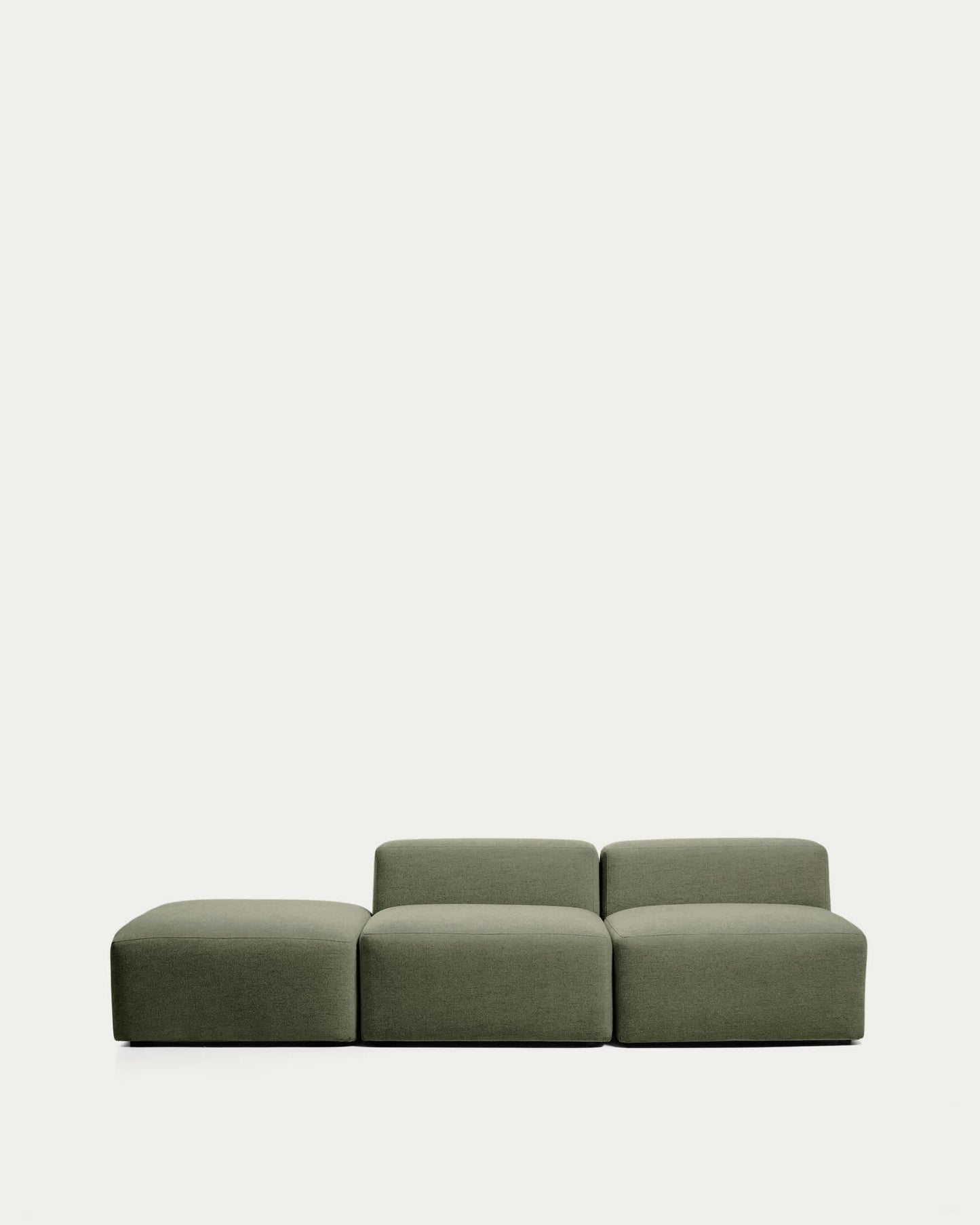 Divano Blok 3 posti con pouf terminale in ciniglia verde muschio 270 cm FSC Mix Credit