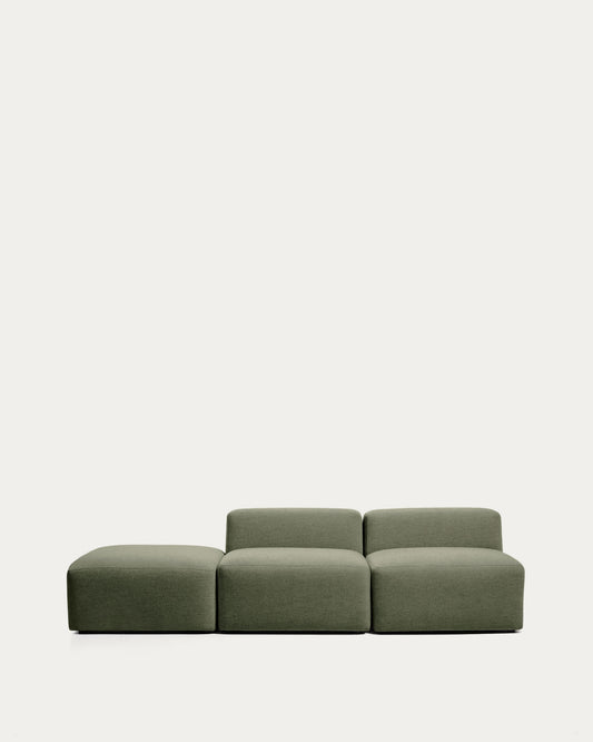 Divano Blok 3 posti con pouf terminale in ciniglia verde muschio 270 cm FSC Mix Credit