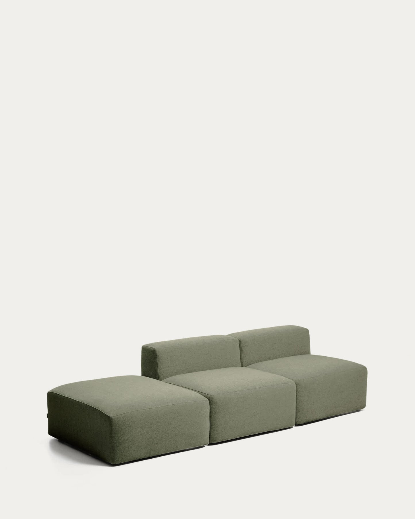 Divano Blok 3 posti con pouf terminale in ciniglia verde muschio 270 cm FSC Mix Credit