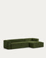Divano Blok 4 posti chaise longue destra in velluto a coste spesse verde 330 cm