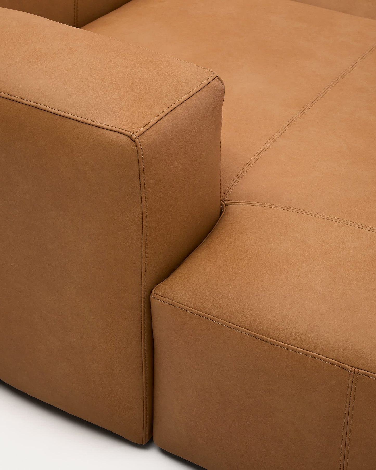 Divano Blok in pelle marrone a 4 posti con chaise longue a destra in pelle 330 cm