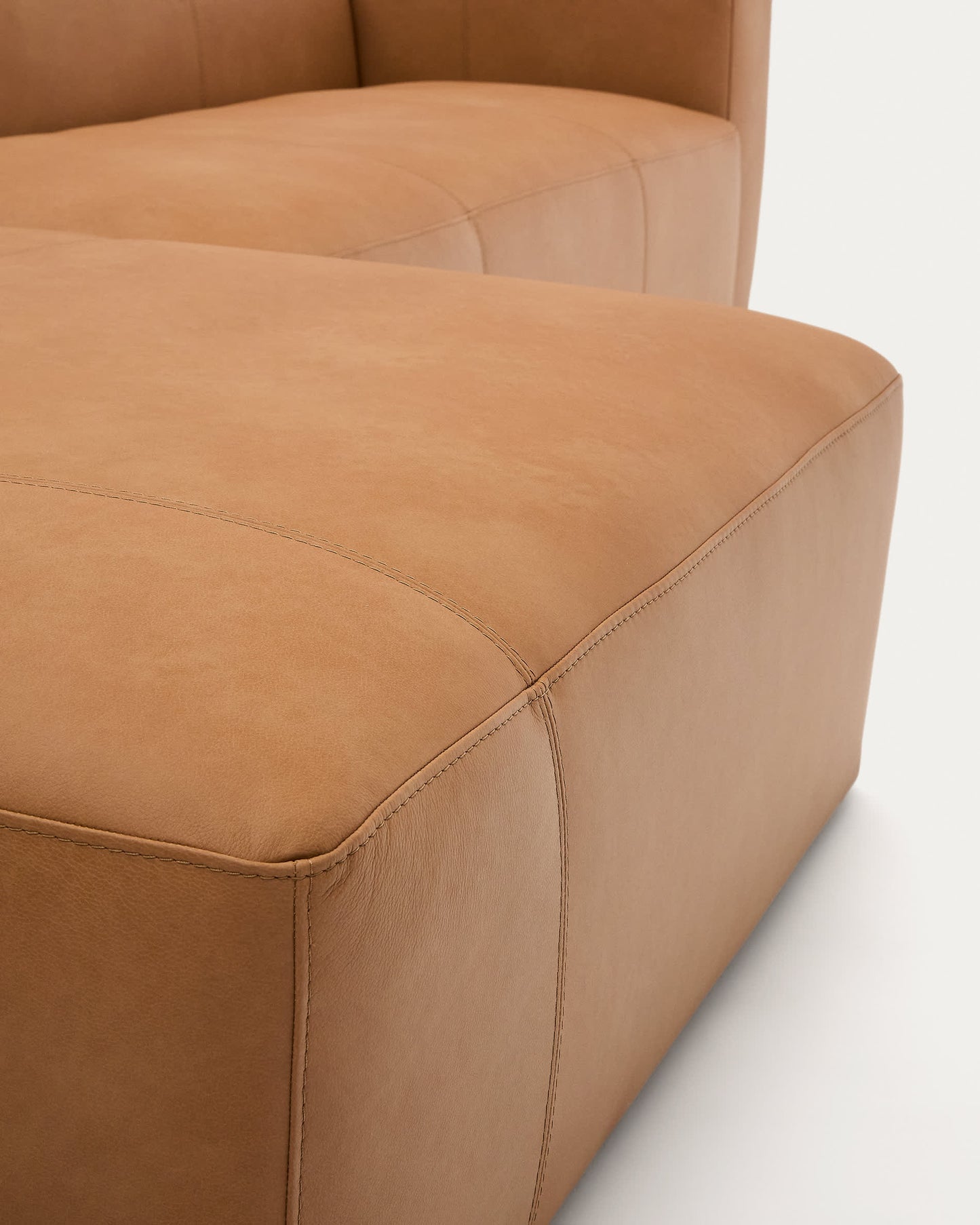 Divano Blok in pelle marrone a 4 posti con chaise longue a destra in pelle 330 cm