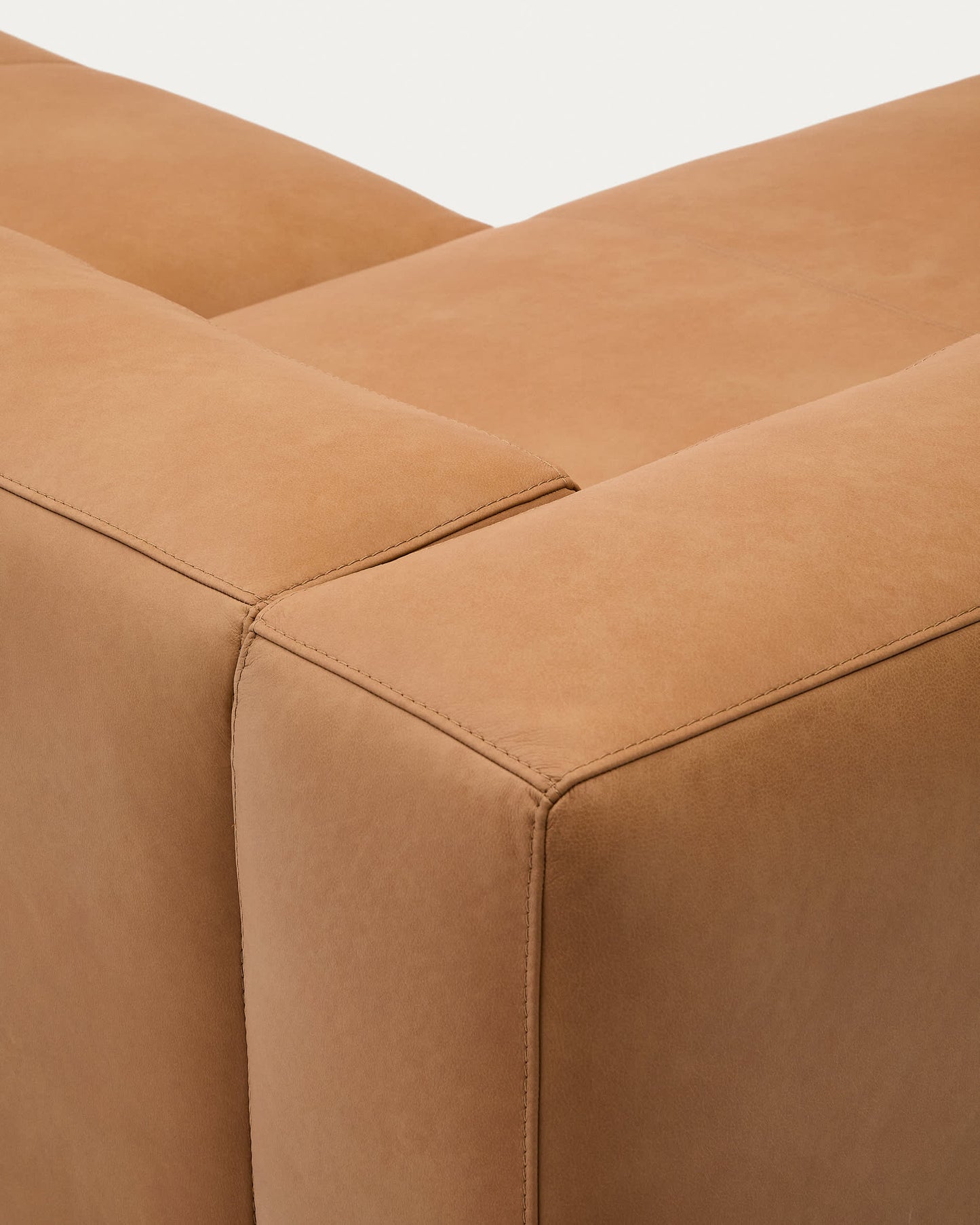 Divano Blok in pelle marrone a 4 posti con chaise longue a destra in pelle 330 cm