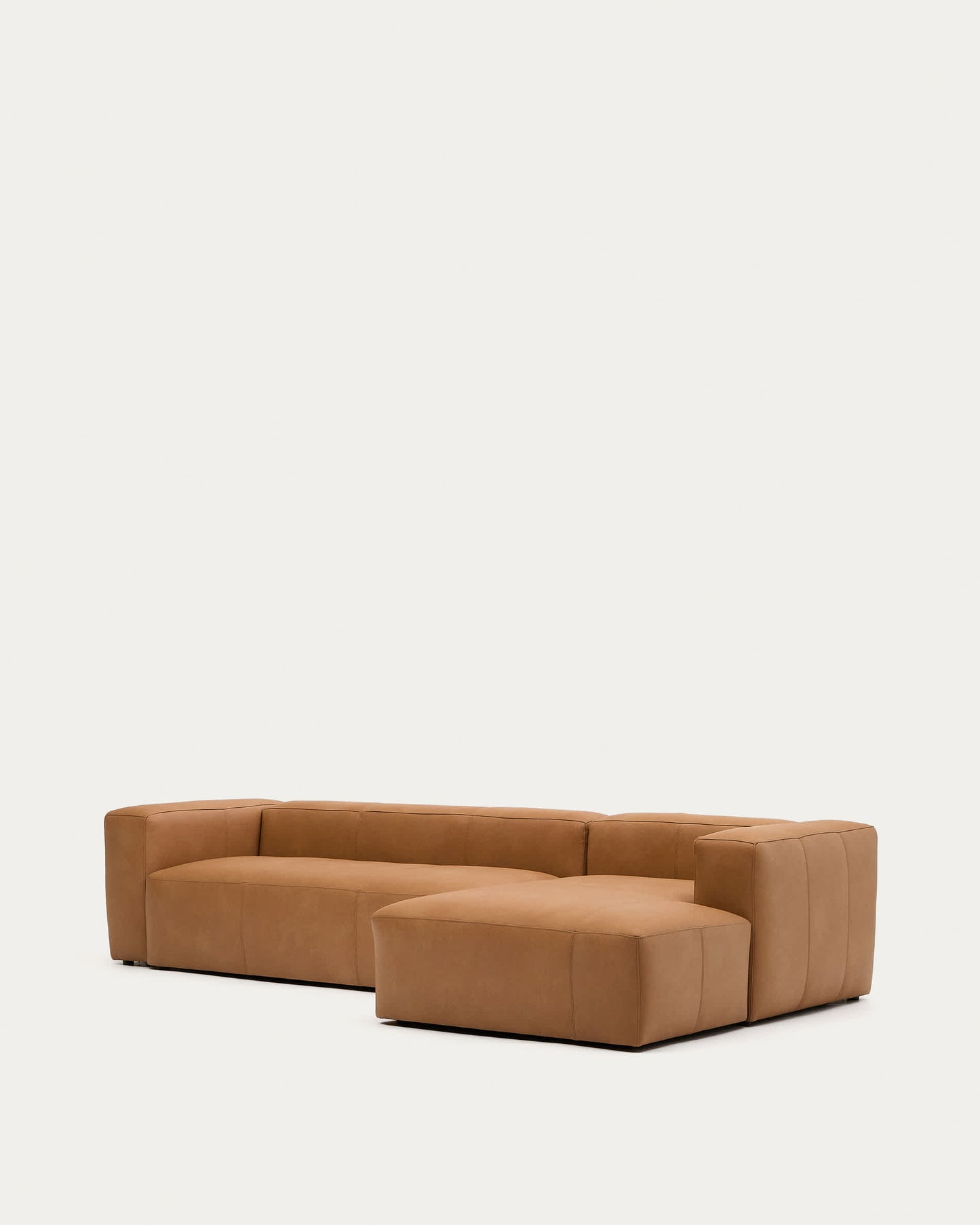 Divano Blok in pelle marrone a 4 posti con chaise longue a destra in pelle 330 cm