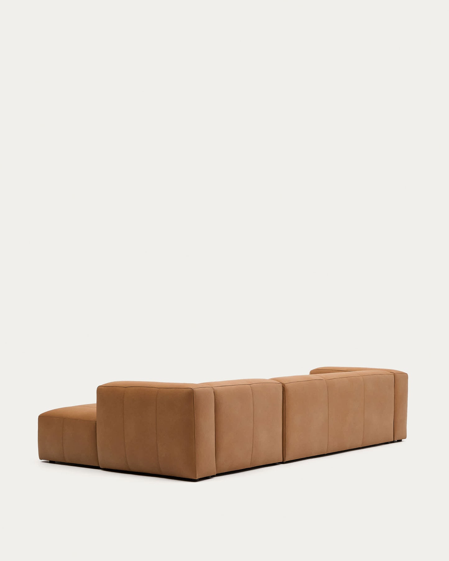 Divano Blok in pelle marrone a 4 posti con chaise longue a destra in pelle 330 cm