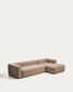 Divano Blok 4 posti in ciniglia marrone con chaise longue destra 330 cm FSC Mix Credit