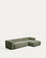 Divano Blok 4 posti in ciniglia verde muschio con chaise longue destra 330 cm FSC Mix Credit
