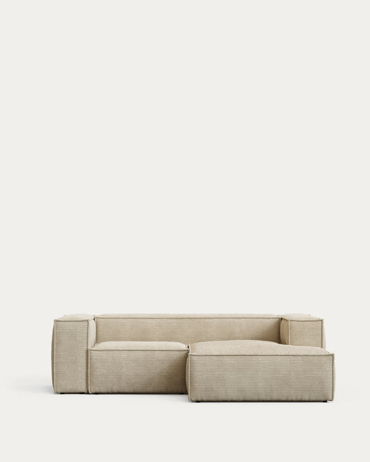 Divano Blok 2 posti in velluto a coste spesso color naturale con chaise longue destra 240 cm