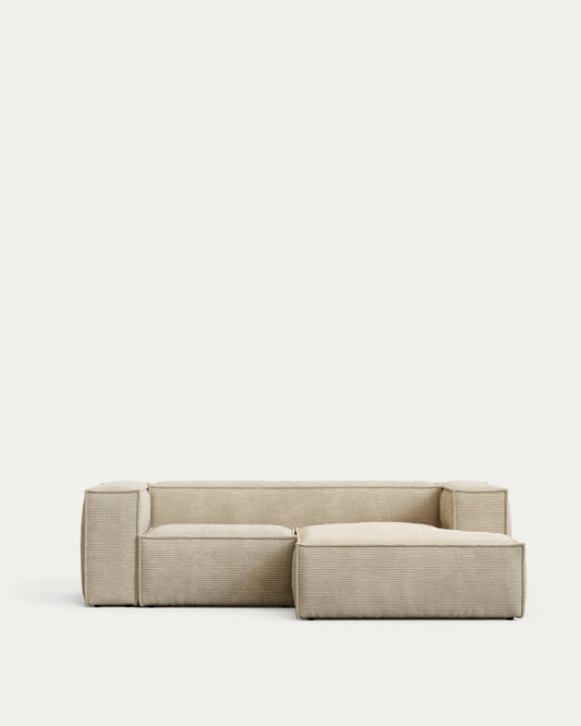 Divano Blok 2 posti in velluto a coste spesso color naturale con chaise longue destra 240 cm