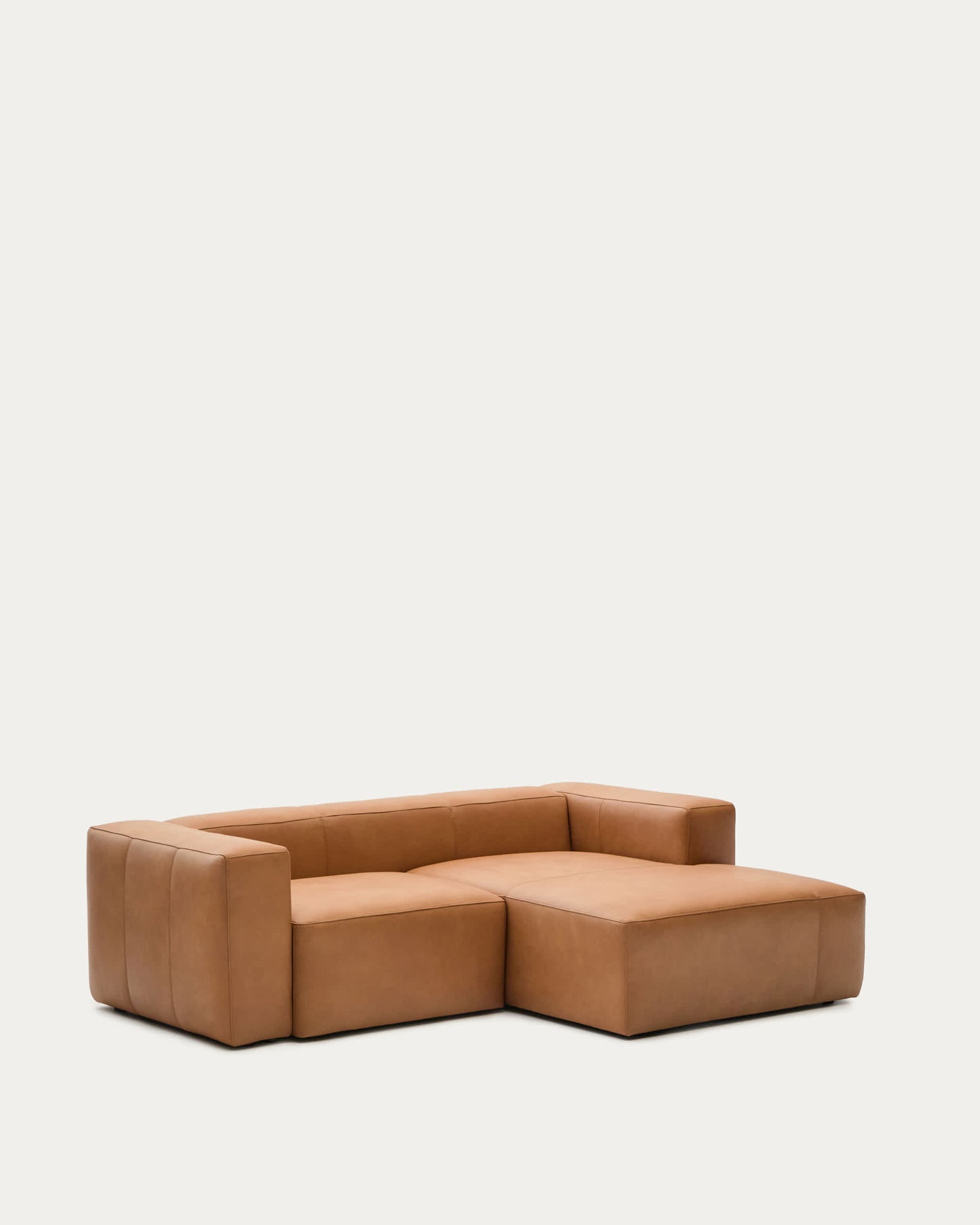 Divano Blok in pelle marrone a 2 posti con chaise longue a destra 240 cm