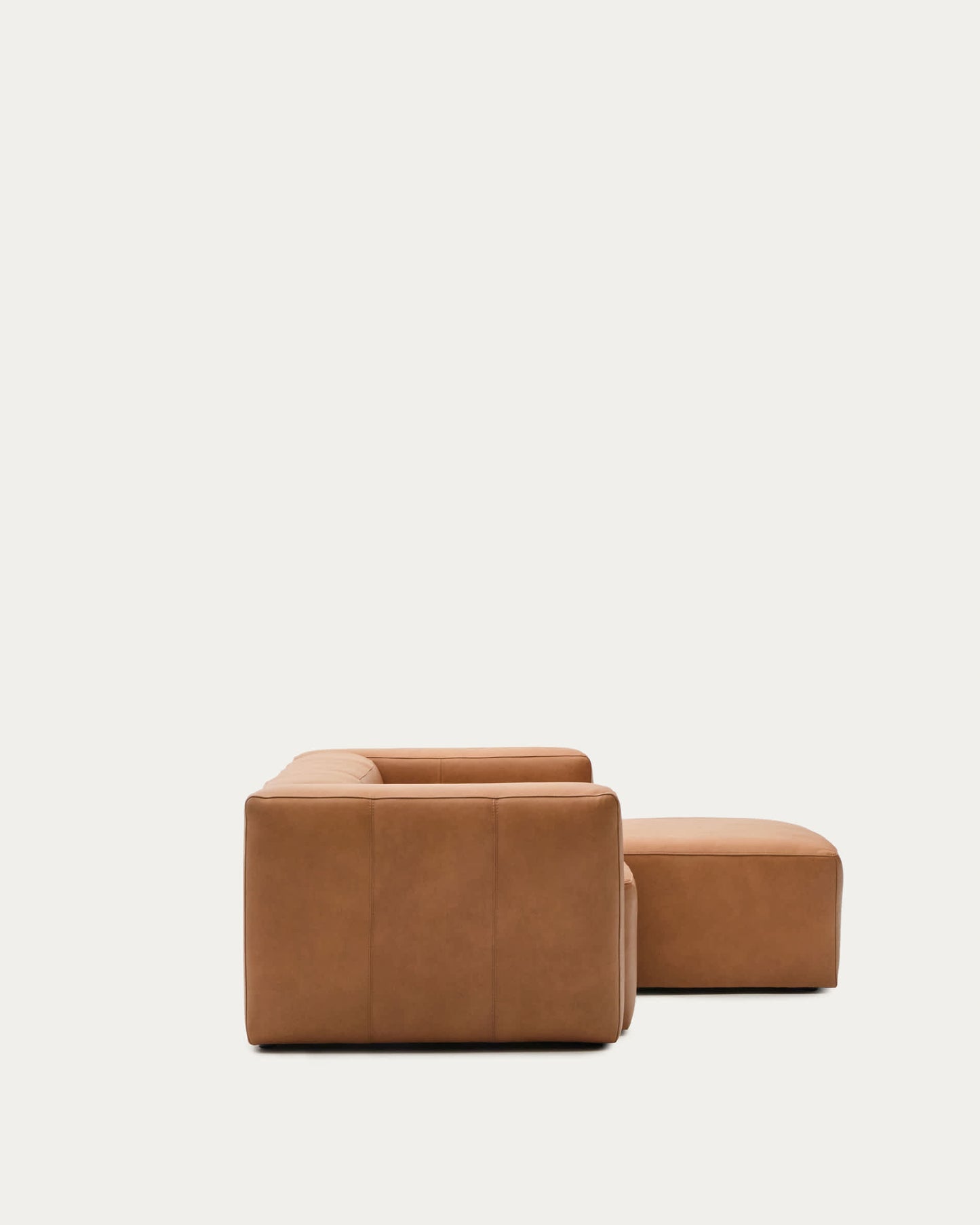 Divano Blok in pelle marrone a 2 posti con chaise longue a destra 240 cm